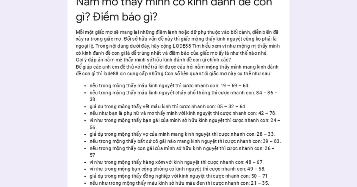Giải Mã Giấc Mơ Thấy Mình Có Kinh Nguyệt Và Số Đề Liên Quan